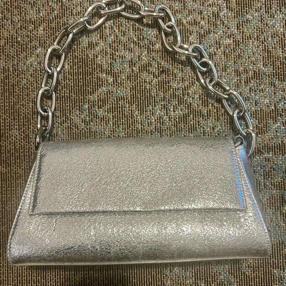 Chic Silver Women's Clutch with Chain Strap